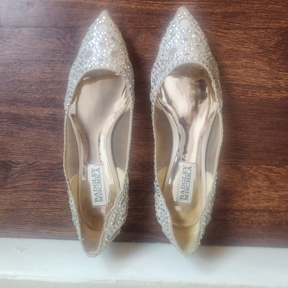 BHLDN Badgley Mischka Gigi Ballet Slippers Bridal Sparkly Pointed Toe, Size 5 - Picture 5 of 10